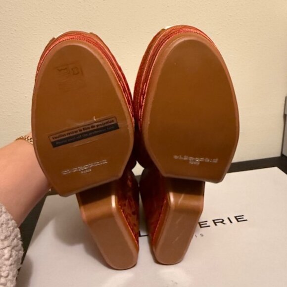 Robert Clergerie Embroidered Dylan Platform, Brown/Tan/Orange- Sz 39 EU/8.5US - Picture 2 of 6